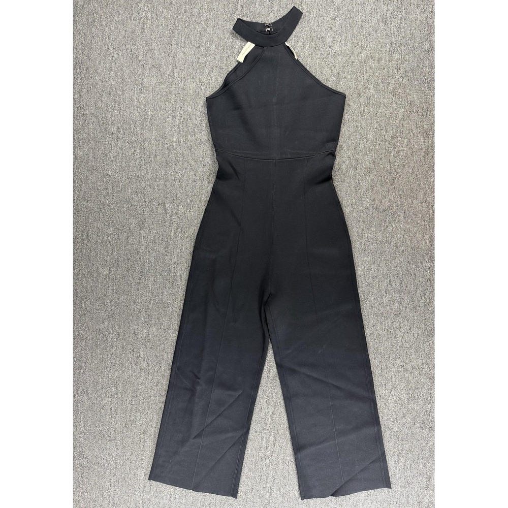 Roland Mouret Jumpsuit Womens Medium Black Halter Crepe Wide Leg Zip Back Formal